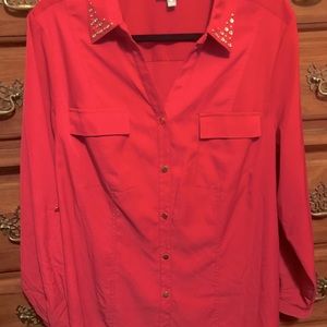 Studded red button down blouse